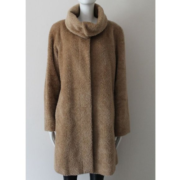 Max Mara Studio Gregory Teddy Alpaca and Wool Coat Size 14 Tan - Picture 3 of 10